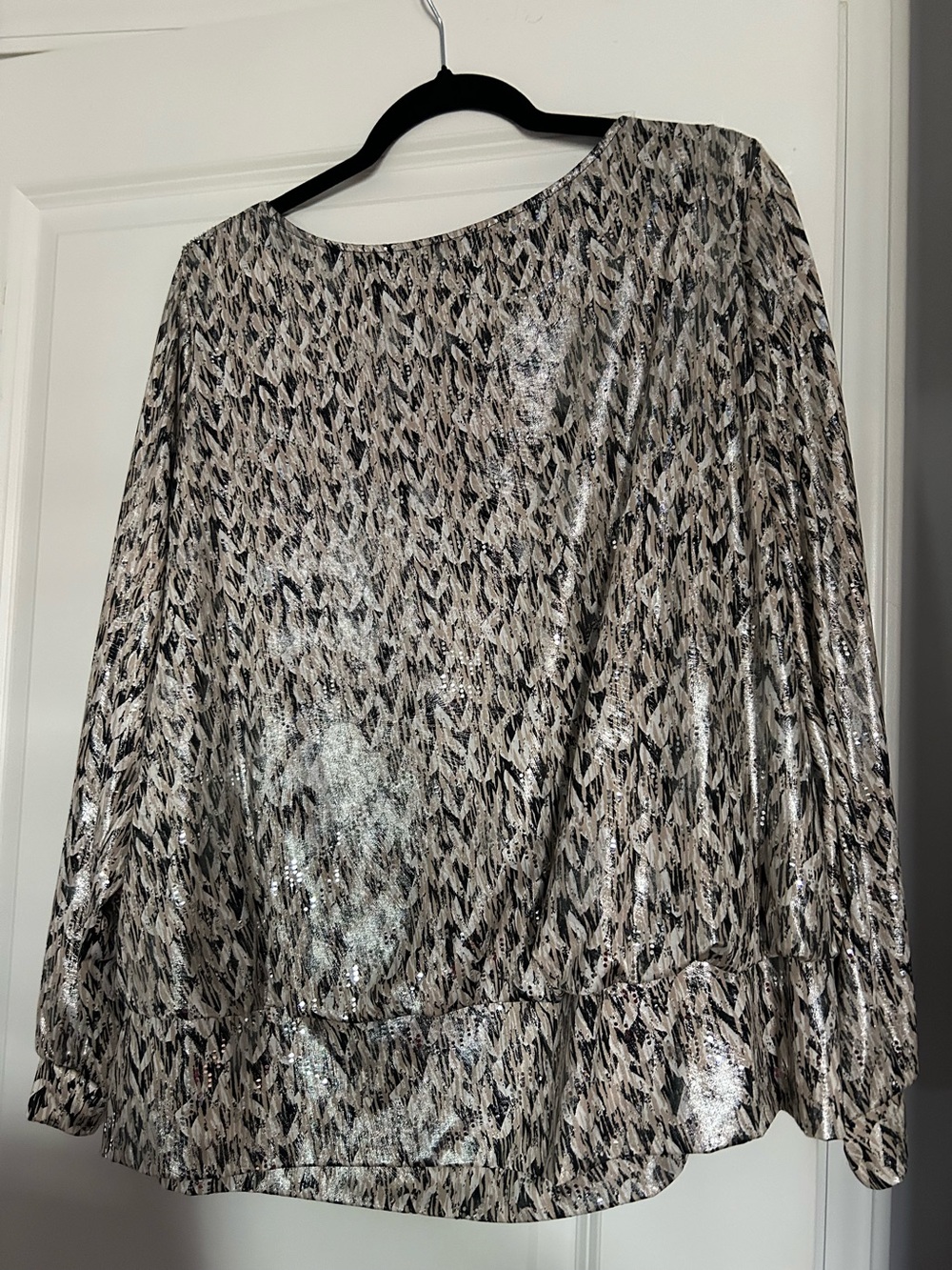 MSK Women's Metallic-Print Long Sleeve Blouse - Neutral